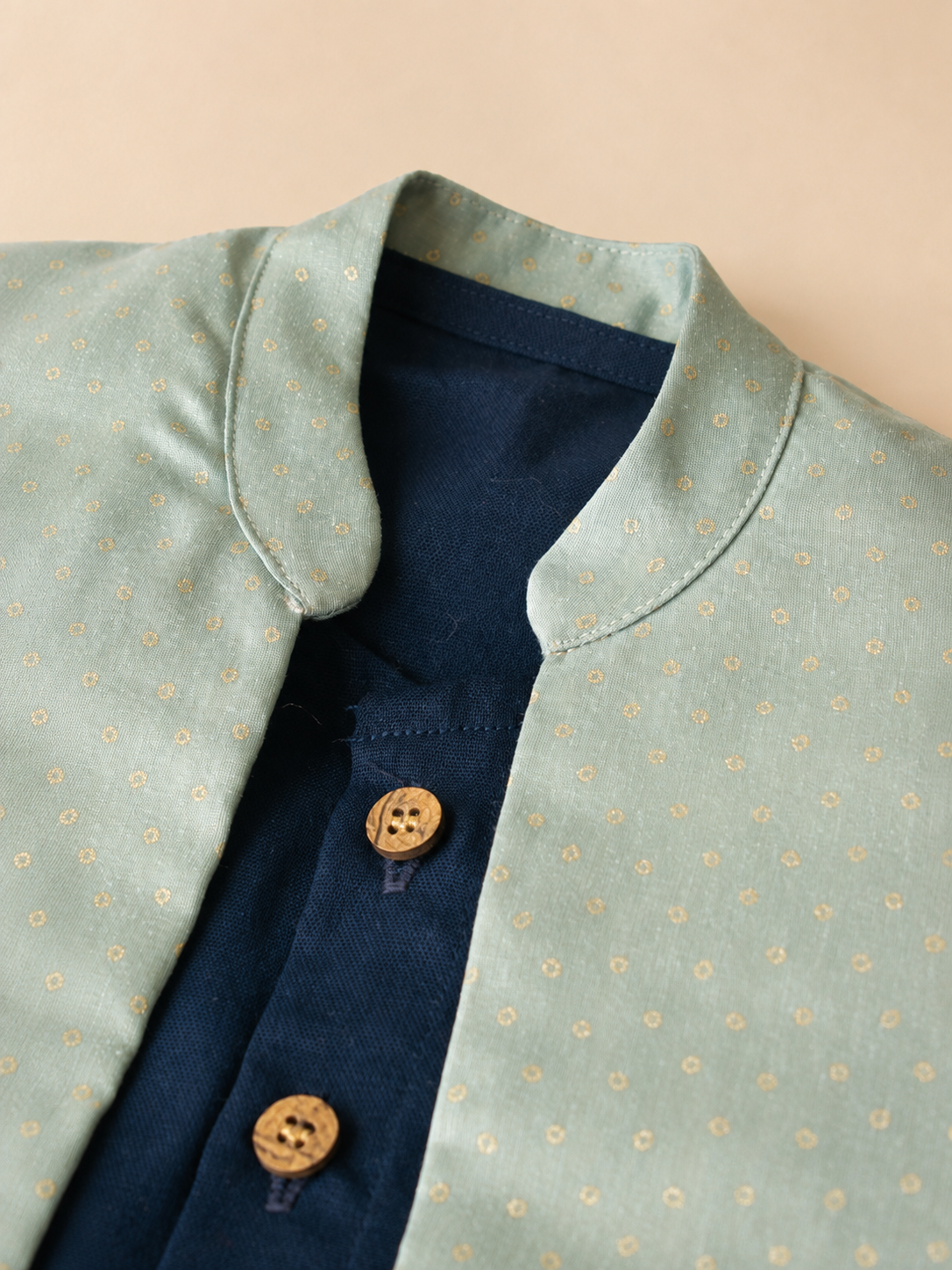 Sher x Tyohaar | Navy Linen-Chandheri Kurta Pant & Jacket Set