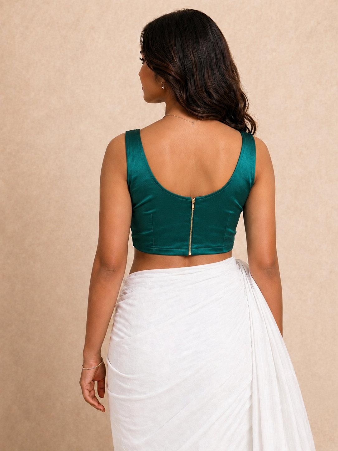 Mishka | Duet Reversible StretchFit Blouse | Forest Teal Satin Lycra + Sage Green Rayon Lycra