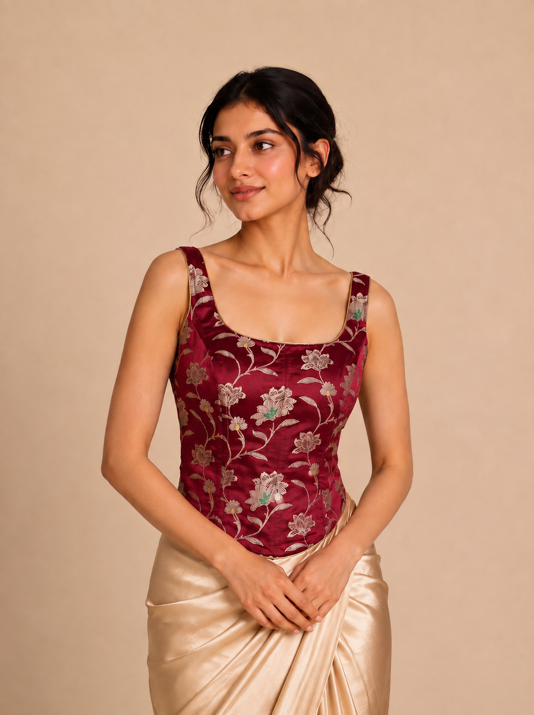 Zorana | Sleeveless Meenakari Red Meenakari Viscose SculptFit™ Corset Top