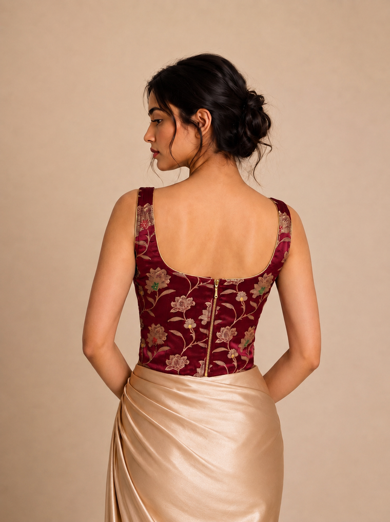 Zorana | Sleeveless Meenakari Red Meenakari Viscose SculptFit™ Corset Top