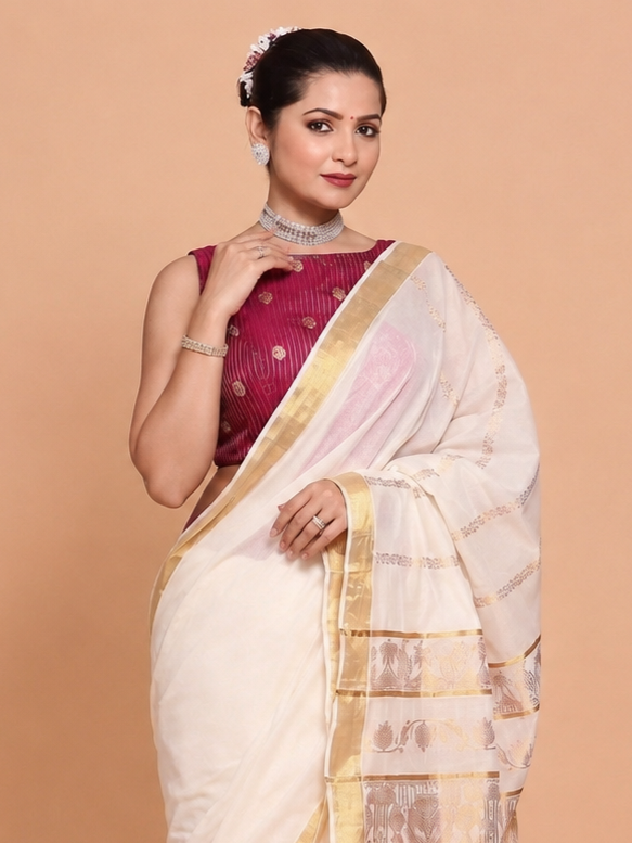Anika | Sleeveless Plum Striped Peacock Brocade FlexiFit™ Saree Blouse