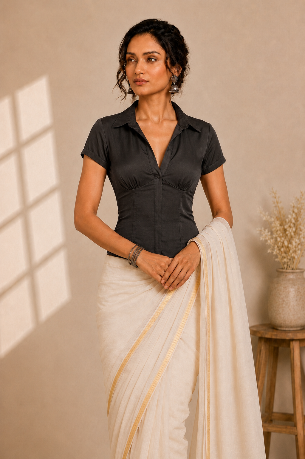 Advika Short Sleeve Raven Black viscose Cinchfit™ Corset Top