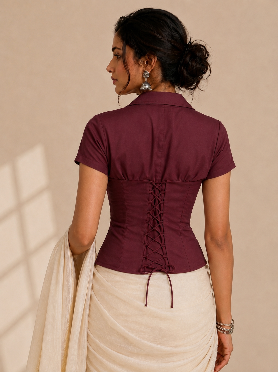 Advika Short Sleeve Deep Maroon viscose Cinchfit™ Corset Top