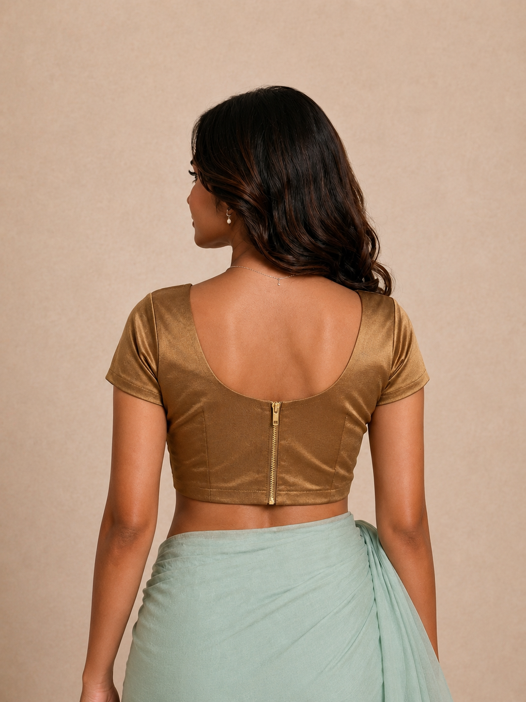 Dohra | Duet Reversible StretchFit Blouse | Caramel Brown Satin Lycra + Berry Pink Rayon Lycra