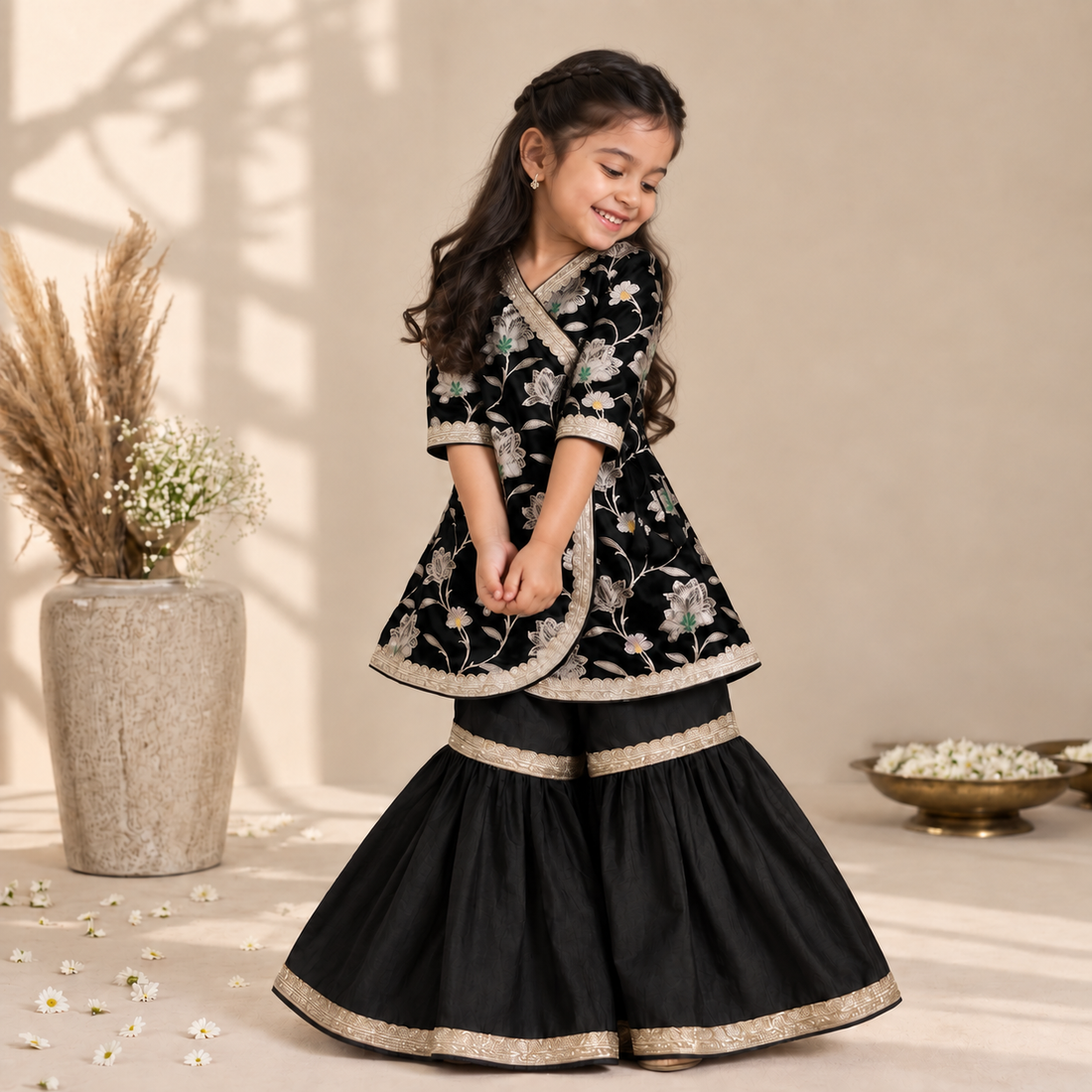Jugnu x Tyohaar | Black Meenakari Angrakha-Sharara Set