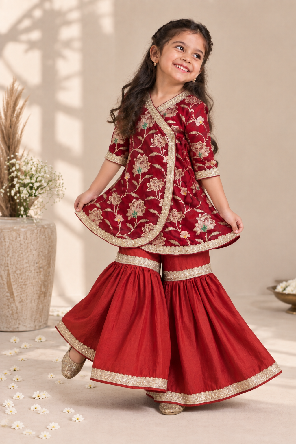 Jugnu x Tyohaar | Red Meenakari Angrakha-Sharara Set