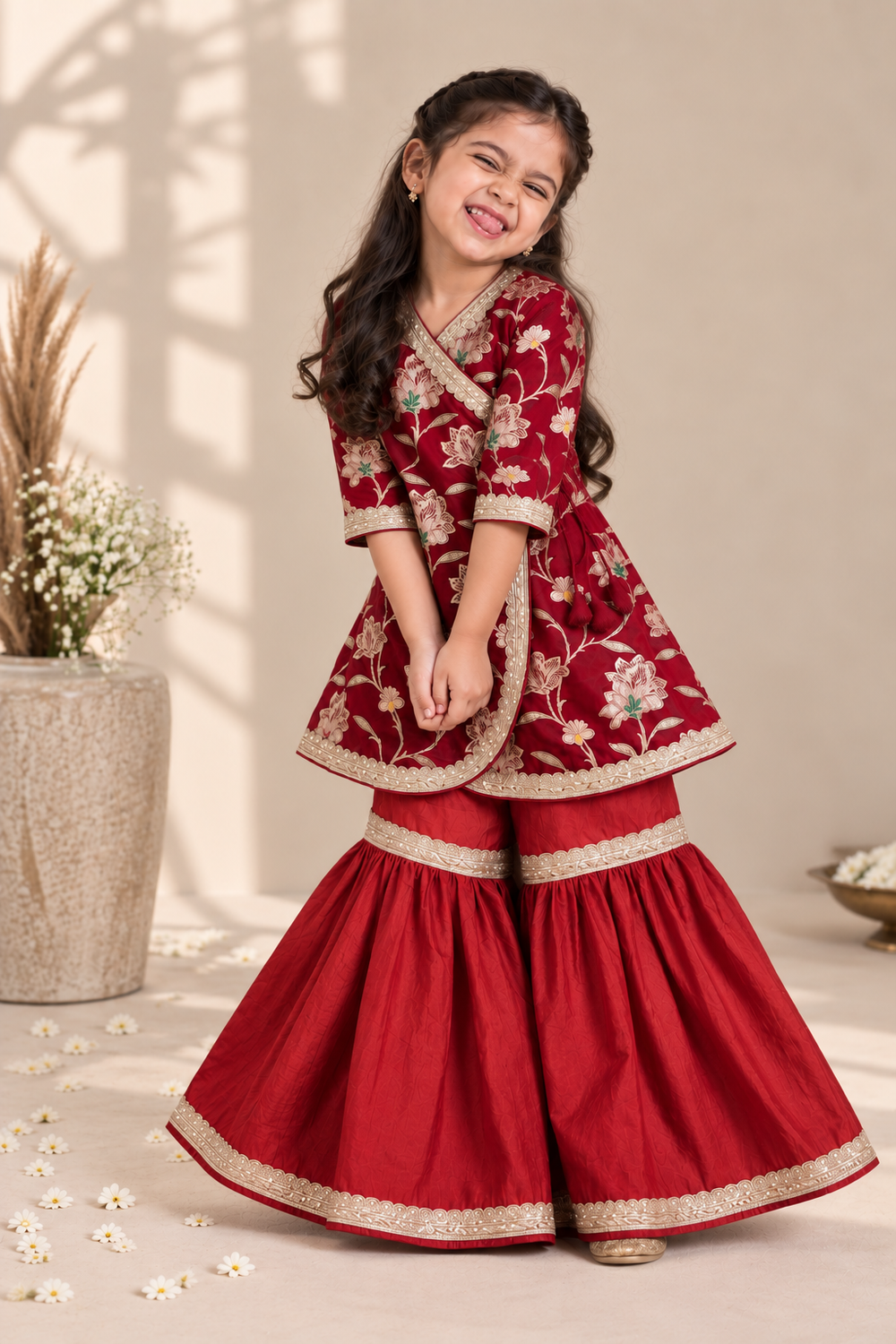 Jugnu x Tyohaar | Red Meenakari Angrakha-Sharara Set