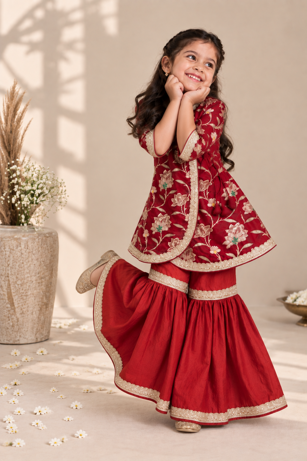 Jugnu x Tyohaar | Red Meenakari Angrakha-Sharara Set