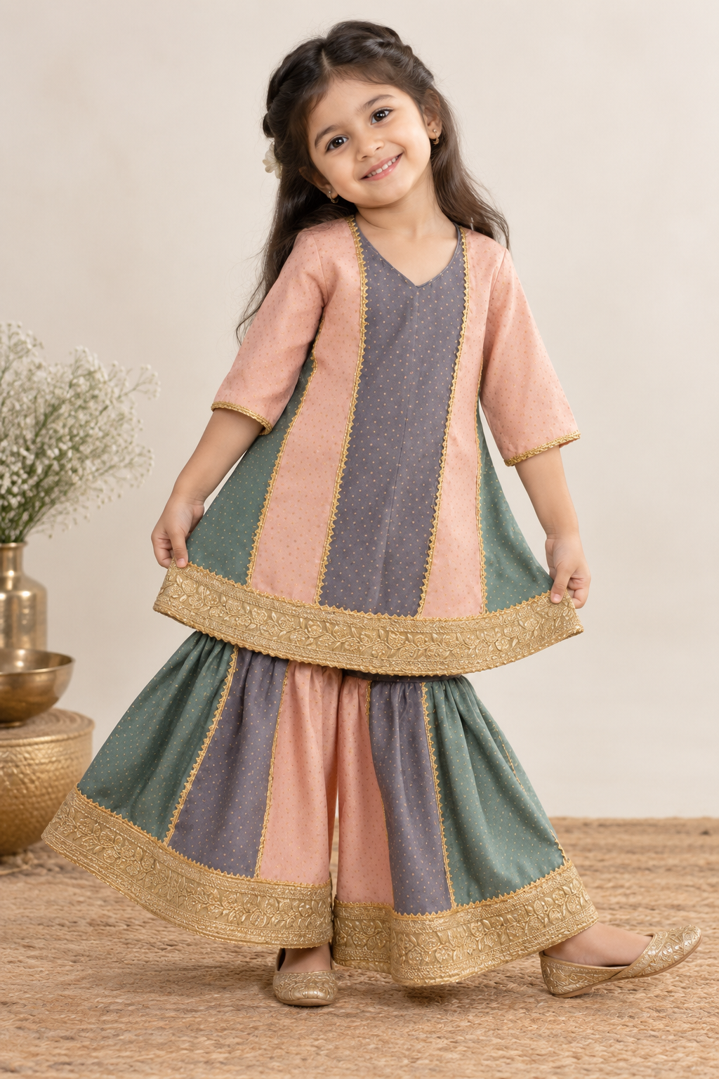 Alara x Tyohaar | Candy Foil Chandheri Panelled Sharara Set
