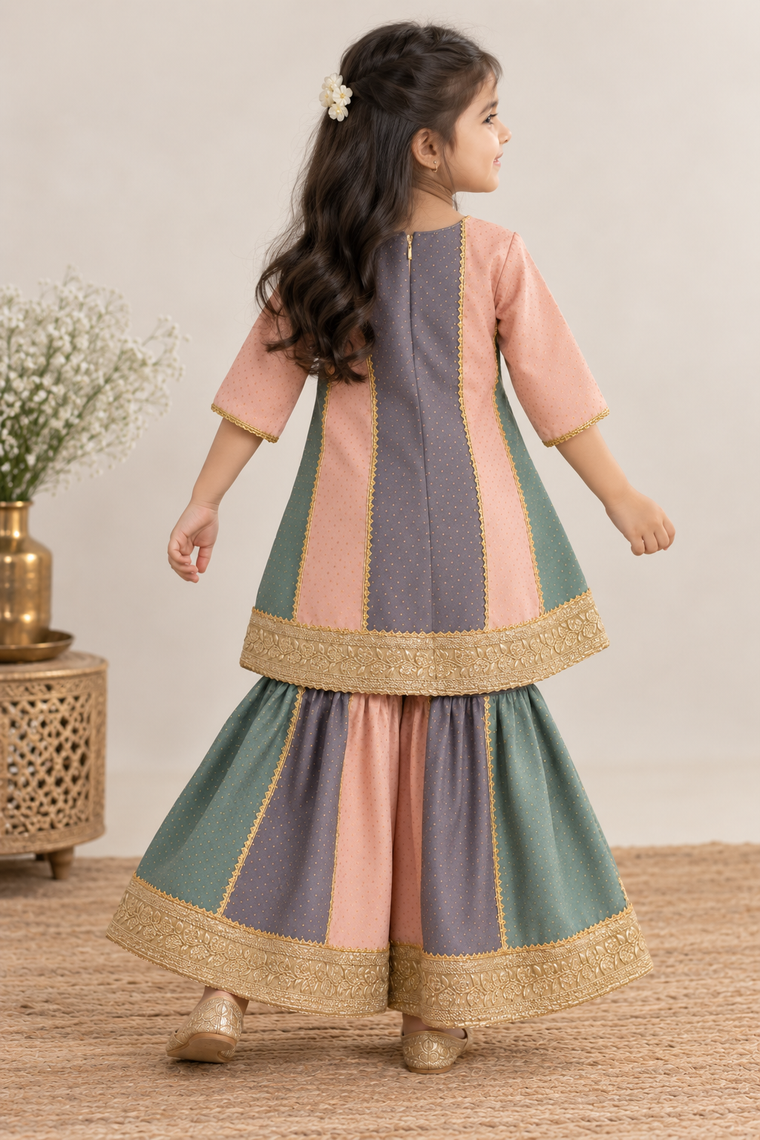 Alara x Tyohaar | Candy Foil Chandheri Panelled Sharara Set