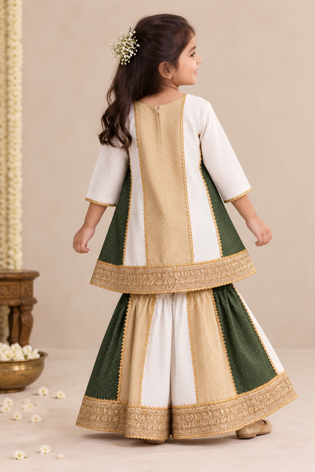 Alara x Tyohaar | Oyster Grey & Green Foil Chandheri Panelled Sharara Set