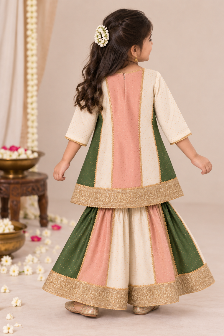 Alara x Tyohaar | Muted Copper & Green Foil Chandheri Panelled Sharara Set