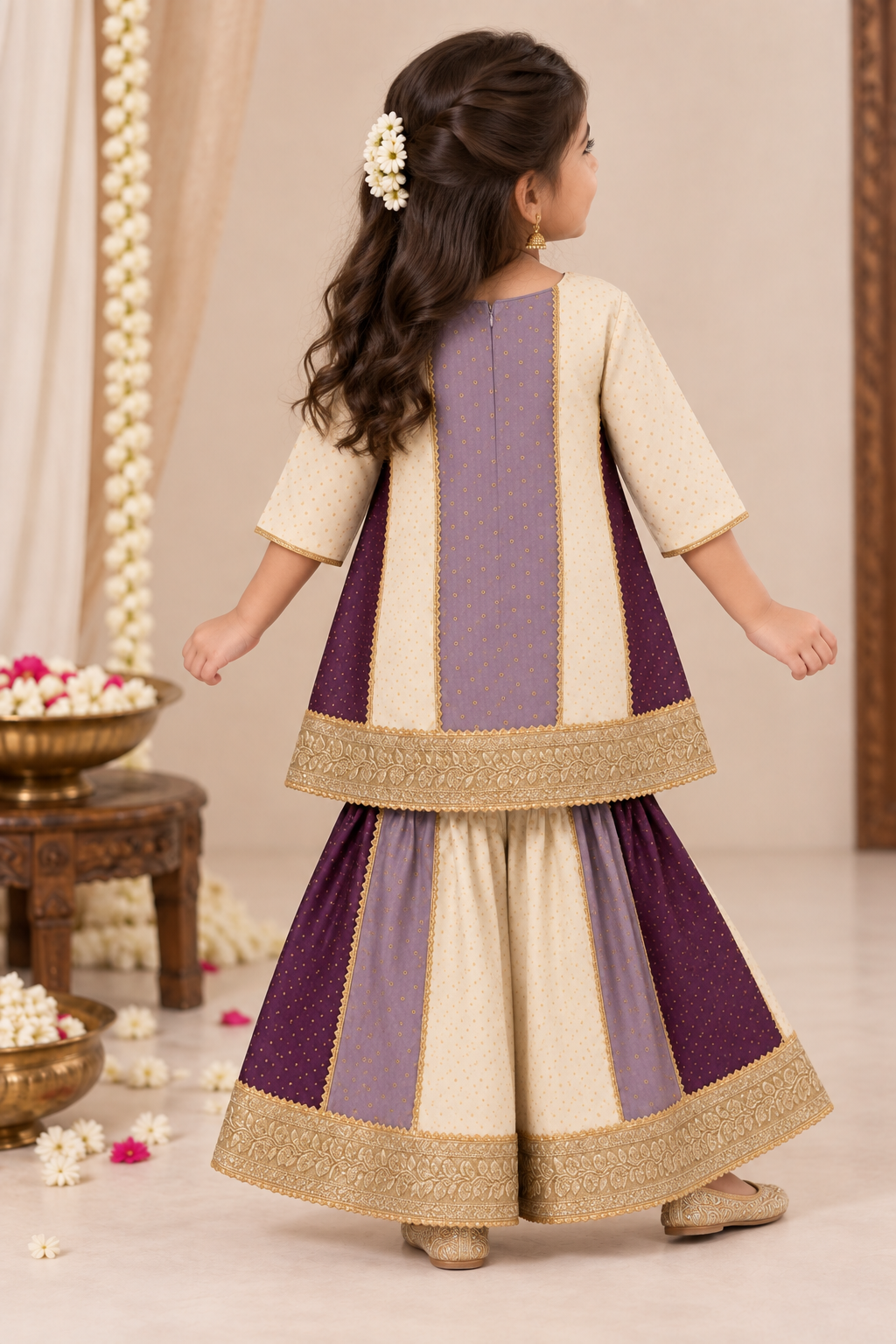 Alara x Tyohaar | Lilac & Purple Foil Chandheri Panelled Sharara Set