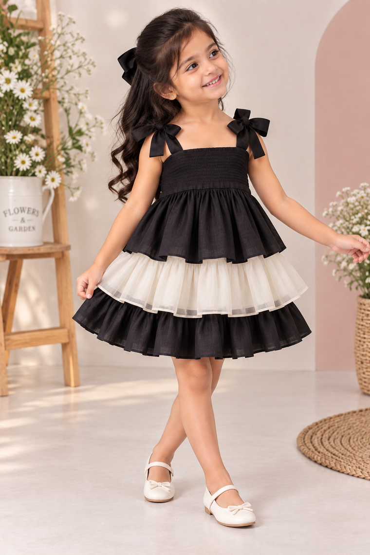 Evie x Tyohaar | Tiered Skirt & Top Set in Black Chanderi