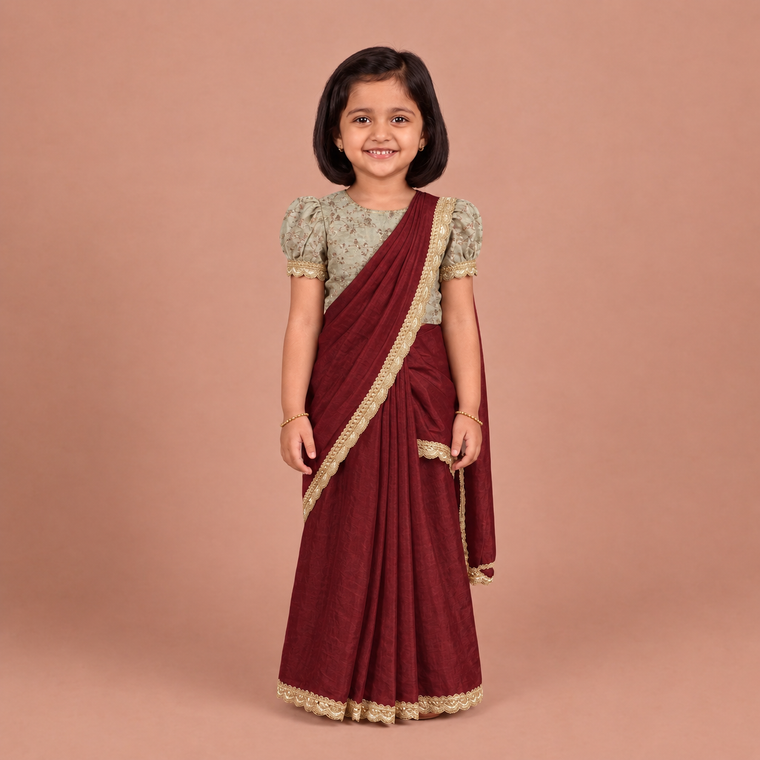 Nureh x Tyohaar | Velvety Red Shimmer Tissue Skirt Style Saree