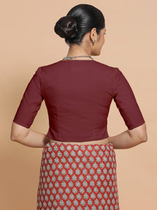 Chaya x Rozaana | V-Neck Royal Maroon Plain Cotton Saree Blouse