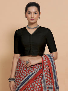 Chaya x Rozaana | V-Neck Black Plain Cotton Saree Blouse