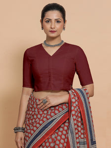 Chaya x Rozaana | V-Neck Royal Maroon Plain Cotton Saree Blouse