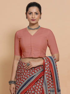 Chaya x Rozaana | V-Neck Soft Peach Plain Cotton Saree Blouse