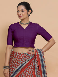 Chaya x Rozaana | V-Neck Magenta Bliss Plain Cotton Saree Blouse