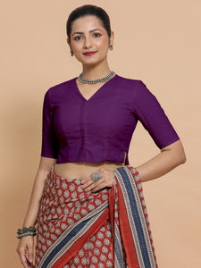 Chaya x Rozaana | V-Neck Magenta Bliss Plain Cotton Saree Blouse