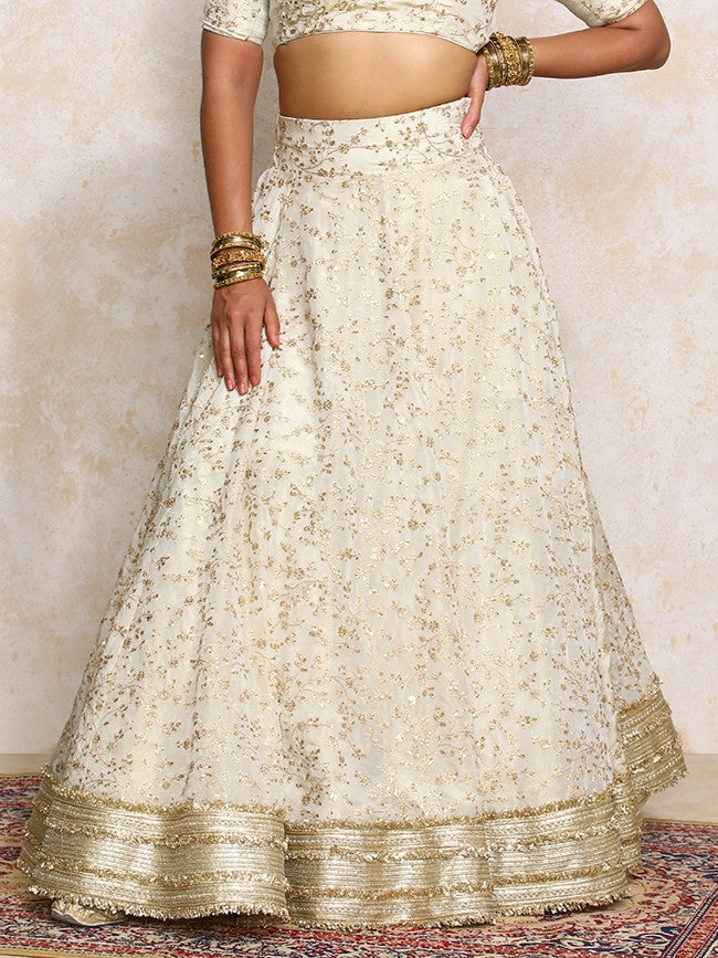 Zarish x Tyohaar | Cream Embroidered Tissue Lehenga Skirt