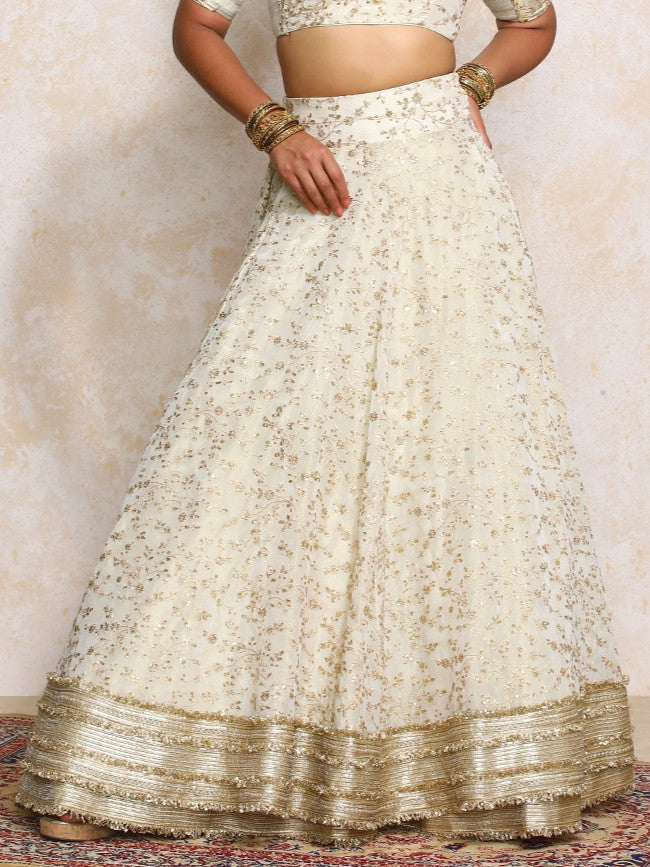 Zarish x Tyohaar | Cream Embroidered Tissue Lehenga Skirt