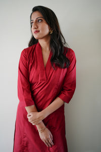 Vanya x Tyohaar | Auburn Red Art Silk Kurta Pant Set