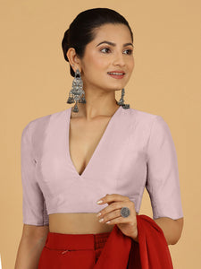 Damini x Rozaana | Lilac Elbow Sleeves V-Neck Saree Blouse