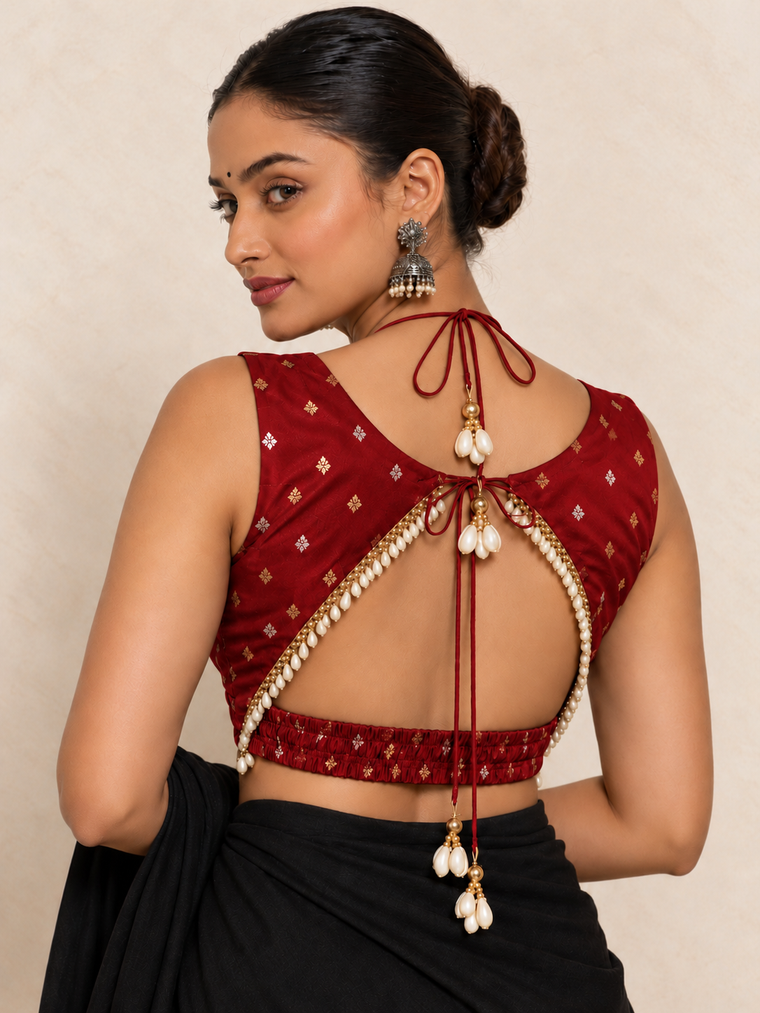 Sreethi | Sleeveless Red Viscose SculptFit™ Saree Blouse