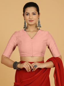 Divya x Rozaana | Elbow Sleeves Saree Blouse in Sea Pink