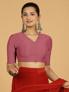 Divya x Rozaana | Elbow Sleeves Saree Blouse in Rose Pink