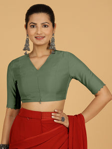 Divya x Rozaana | Elbow Sleeves Saree Blouse in Hunter Green