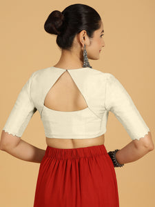 Divya x Rozaana | Elbow Sleeves Saree Blouse in Ivory