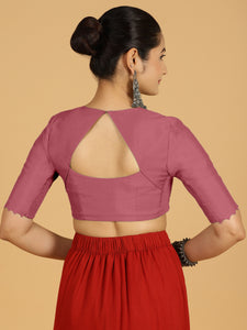 Divya x Rozaana | Elbow Sleeves Saree Blouse in Rose Pink