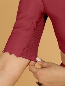 Divya x Rozaana | Elbow Sleeves Saree Blouse in Scarlet Red