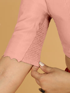 Divya x Rozaana | Elbow Sleeves Saree Blouse in Sea Pink