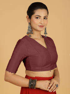 Divya x Rozaana | Elbow Sleeves Saree Blouse in Deep Maroon