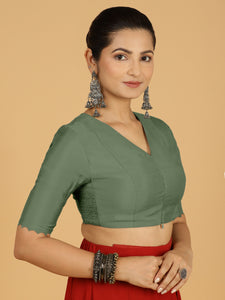 Divya x Rozaana | Elbow Sleeves Saree Blouse in Hunter Green