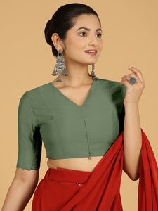 Divya x Rozaana | Elbow Sleeves Saree Blouse in Hunter Green