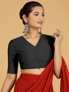 Divya x Rozaana | Elbow Sleeves Saree Blouse in Raven Black