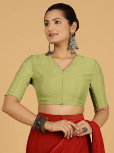 Divya x Rozaana | Elbow Sleeves Saree Blouse in Pista Green