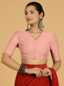 Divya x Rozaana | Elbow Sleeves Saree Blouse in Sea Pink