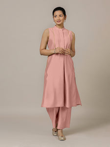 Eira x Rozaana | A Line Kurta w/ Mandarin Collar in Sea Pink | Coords or Only Kurta