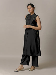 Eira x Rozaana | A Line Kurta w/ Mandarin Collar in Raven Black | Coords or Only Kurta