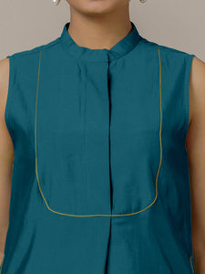 Eira x Rozaana | A Line Kurta w/ Mandarin Collar in Crystal Teal | Coords or Only Kurta