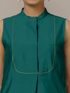 Eira x Rozaana | A Line Kurta w/ Mandarin Collar in Peacock Green | Coords or Only Kurta