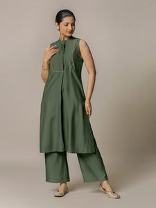 Eira x Rozaana | A Line Kurta w/ Mandarin Collar in Pine Green | Coords or Only Kurta