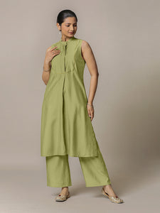 Eira x Rozaana | A Line Kurta w/ Mandarin Collar in Pista Green | Coords or Only Kurta