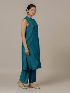 Eira x Rozaana | A Line Kurta w/ Mandarin Collar in Crystal Teal | Coords or Only Kurta